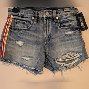 NWT Blank NYC The Barrow Distressed Denim Shorts with Side Stripes Size 25